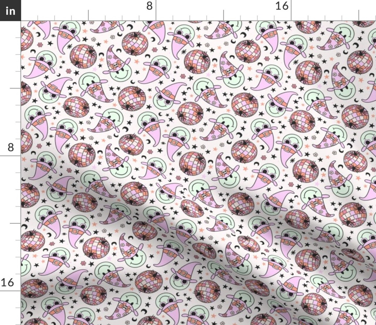 Witchy Halloween Disco Custom Printed Fabric by Spoonflower Various Fabrics by the Yard or Fat Quarter 13134965